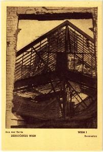 Postcard of the ruins of the Secession building after being burned during World War II (c. 1945)