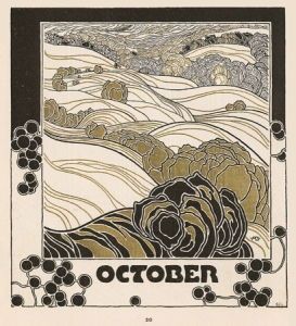 Adolf Böhm, <i>October</i> (1901), design for a calendar illustration, featured in <i>Ver Sacrum</i> showing the journal's square page format
